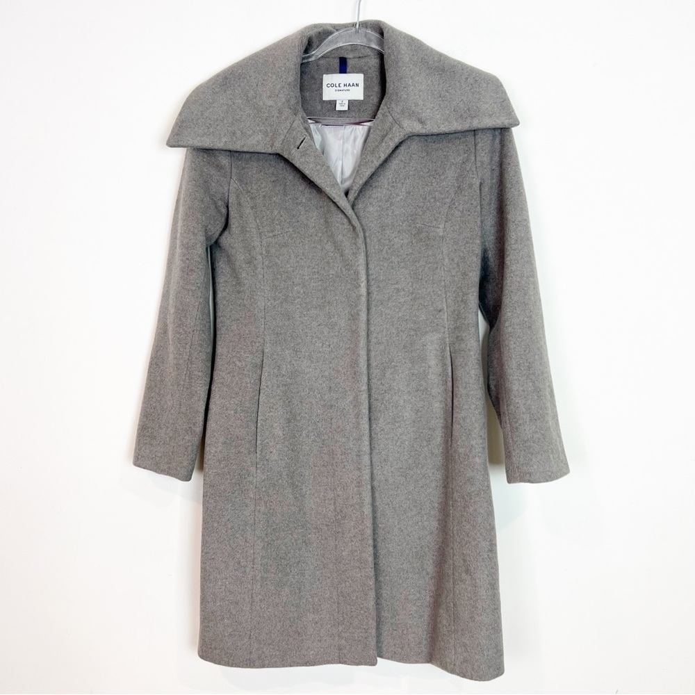 COLE HAAN SIGNATURE GRAY WIDE LAPEL WOOL BLEND COAT WOMENS SZ 2